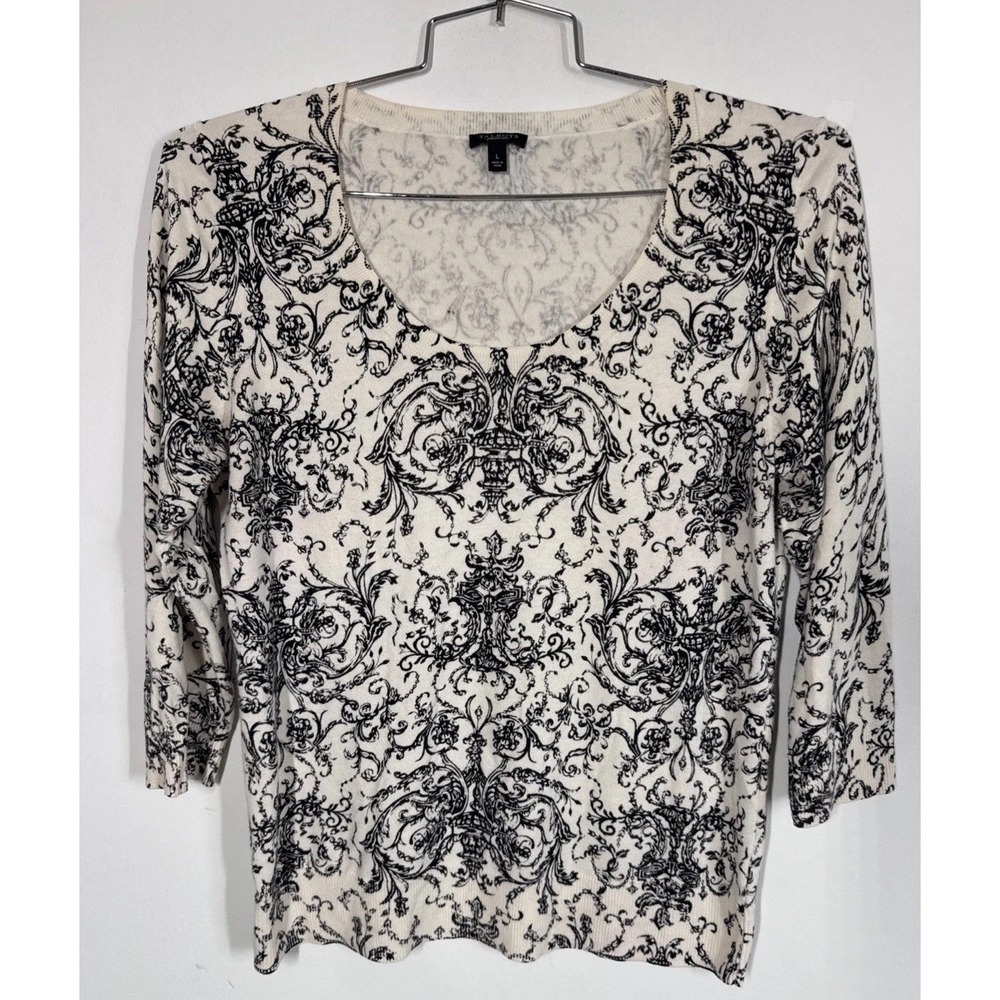 Talbots Scoop Neck 3/4 Sleeve Thin Knit Pullover Sweater Cotton Blend Women's L